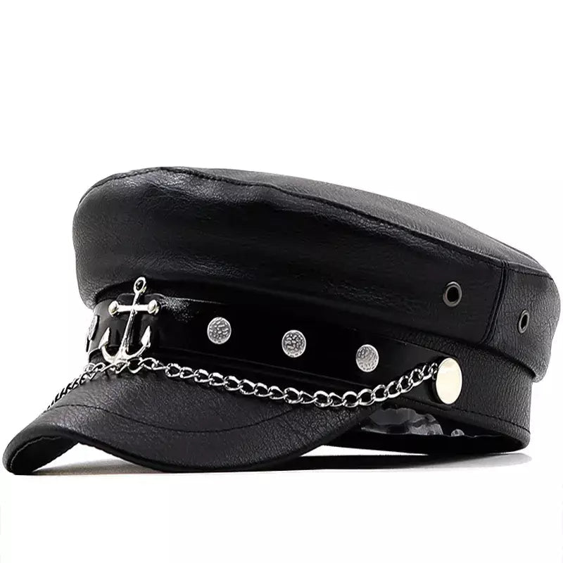 Navy Leather cap